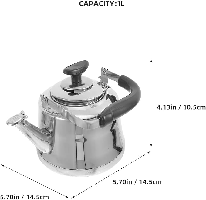 Luxshiny Whistling Tea Kettle Stainless Steel Water Boiling Kettle 1 Liter Portable Teapot with Wrapped Handle Loud Sounding Stovetop Tea for Home Camping Restaurant