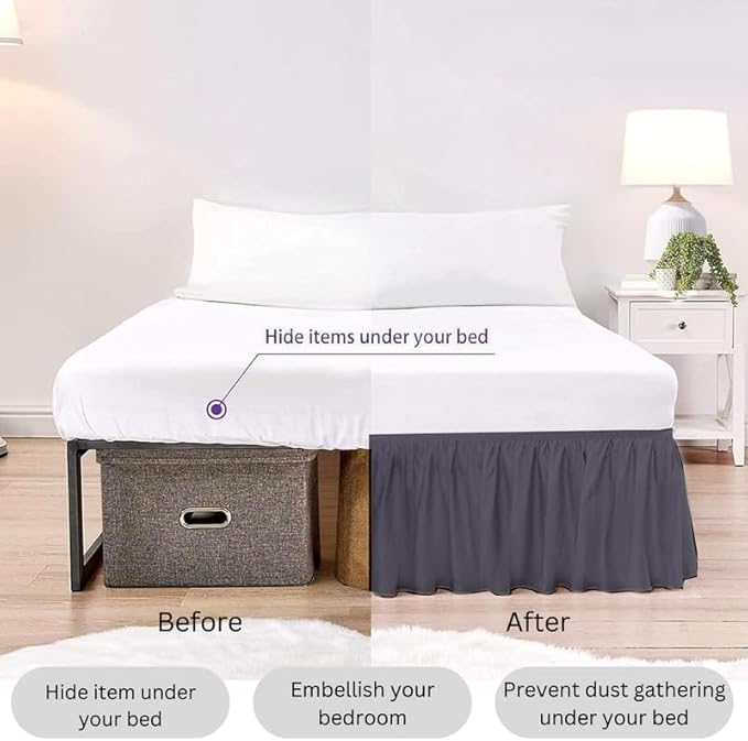 Ruffle Bed Skirt with Split Corners, Microfiber Dust Ruffled for a Perfectly Tailored Bedding Ensemble, Wrinkle and Fade Free, Easy Fit, Full Size 12 Inch Drop, Dark Grey