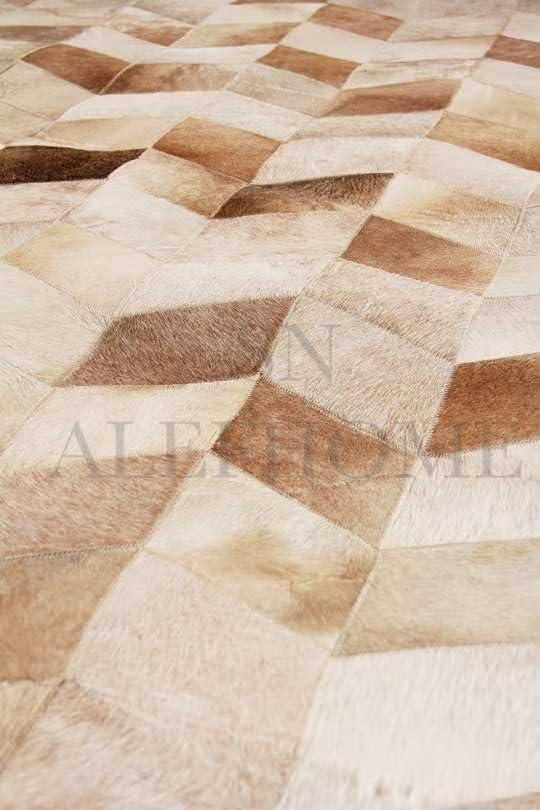 Faux Cowhide Chevron Pattern Area Rug – Beige Geometric Leather Carpet | Modern Durable Floor Accent for Living Room, Bedroom, Dining Room & Office | Size 8x10 ft
