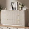 MAISONARIA Beige 7 Drawer Dresser for Bedroom, 55.9" Wide Modern Fluted Dresser with Gold Metal Handles, Wide Chest of Drawers for Bedroom, Living Room, Entryway, Hallway