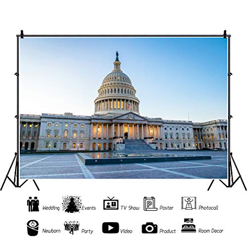 Haoyiyi 7x5ft Vinyl Building Photography Backdrop Capitol Building in Washington DC Flag Square Gothic Style Architecture Background for Kids Adult Wedding Personal Portrait Photo Shoot Props