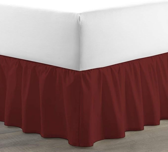 Bed Skirt - Ruffled Bed Skirt (King, Burgundy) 12 Inch Drop Dust Ruffle with Platform, 100% Cotton 800 Thread Count Fabric - Dust Ruffle Bedskirt for Easy Fitting and Easy Care