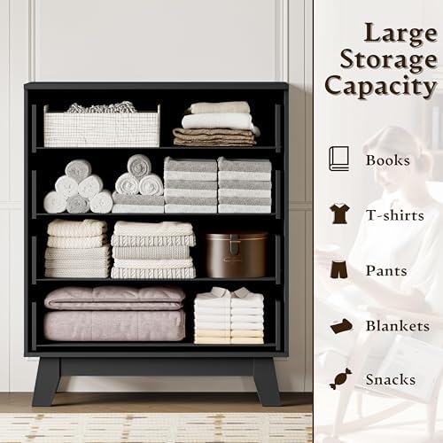 BORNOON 39" Tall Dresser for Bedroom, 4-Drawer Fluted Chest of Drawers, Modern Wood Highboy with Deep Storage, Metal Slides & Handles, Anti-Tip Kit, Vertical Clothes Organizer for Apartment, Nursery