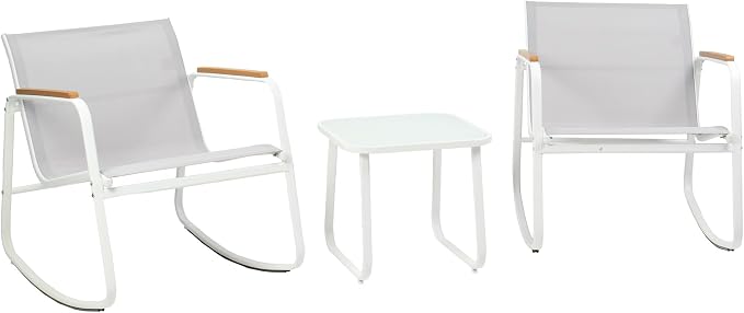 Kozyard 3-Piece Rocking Chair Set, Outdoor Rocking Textilene Bistro Set