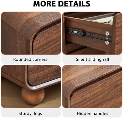 AVZEAR Modern 3 Drawer Dresser for Bedroom, Wooden Dresser Chest of Drawers, Handle Free & Curved Profile Design, Mid Century 3 Drawer Nightstand for Living Room, Walnut