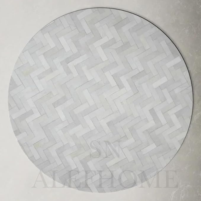 Sn Alef Home Soft Textured Round Rug | White & Grey Woven Carpet for Living Room Bedroom | Minimalist Handcrafted Circular Floor Mat for Home & Decor (Gray_7x7 ft)
