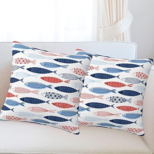 bassyil Fish Throw Pillow Covers Decorative Linen Pillow Cases Set of 2 Square Cushion Cover for Couch Sofa Bedroom Patio 18x18 Inch