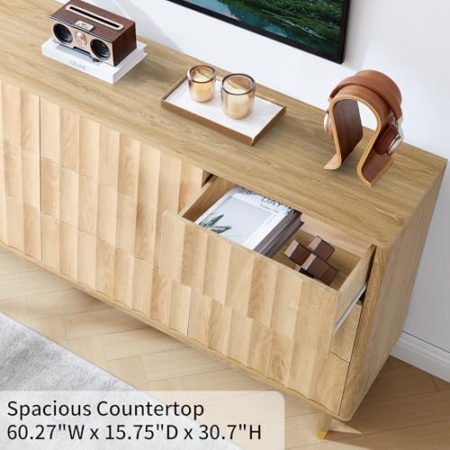 Bifins 60" Wide Fluted Dresser for Bedroom with 9 Drawers