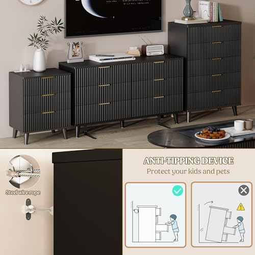 Modern Dresser and Nightstand Sets 3-Piece, 2 Nightstands 6-Drawer Dresser