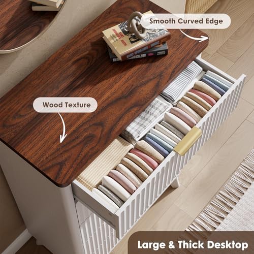 GarveeHome Fluted Dresser for Bedroom with 5 Deep Drawers, White