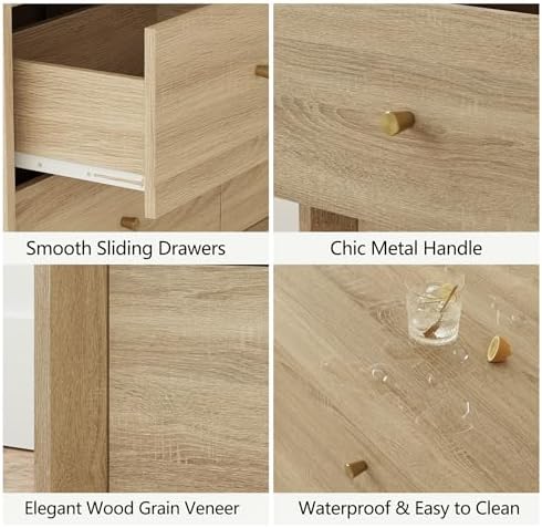 FORTUNETEC 55" Wide 9 Drawer Dresser for Bedroom, Oak
