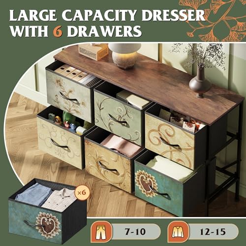 WLIVE Dresser for Bedroom with 6 Fabric Drawers, Floral Painted