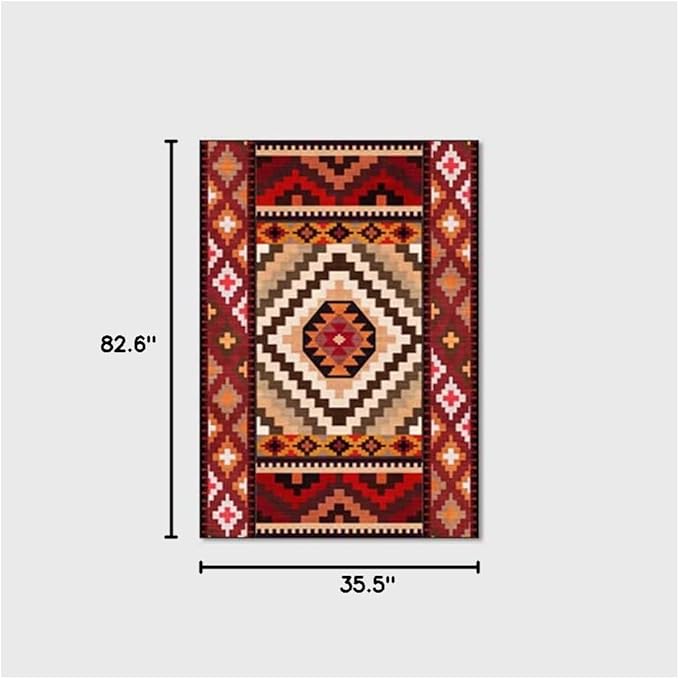 Vintage Boho Area Rugs Multicolor Ethnic Style Geometric Splicing Carpets Bedroom Living Room Kitchen Floor Mats Indoor Outdoor Non-Shedding Runner Rug Home Décor Carpet 3' X 7'