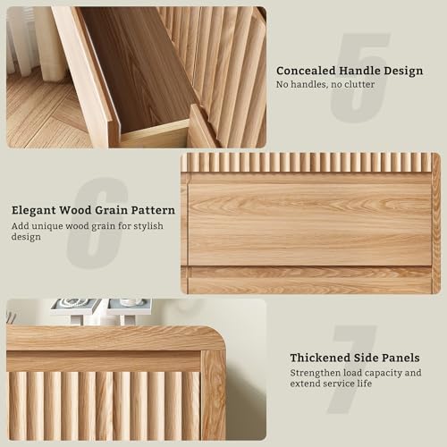 LYNSOM Oak Fluted 8 Drawer Dresser for Bedroom, Curved Edge, 50" Wide