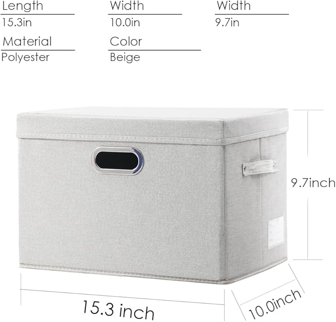 PRANDOM Collapsible Storage Bin with Lid [5-Pack] Fabric Foldable Storage Box Organizer Container Basket Cube with Cover for Home Bedroom Closet Office Beige(15.3x10x9.7)