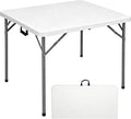 Lakhow 34" Square Folding Table, Fold-in-Half Utility Dining Portable Table Heavy Duty HDPE Plastic Foldable with Carrying Handle Indoor Outdoor for Picnic, Party