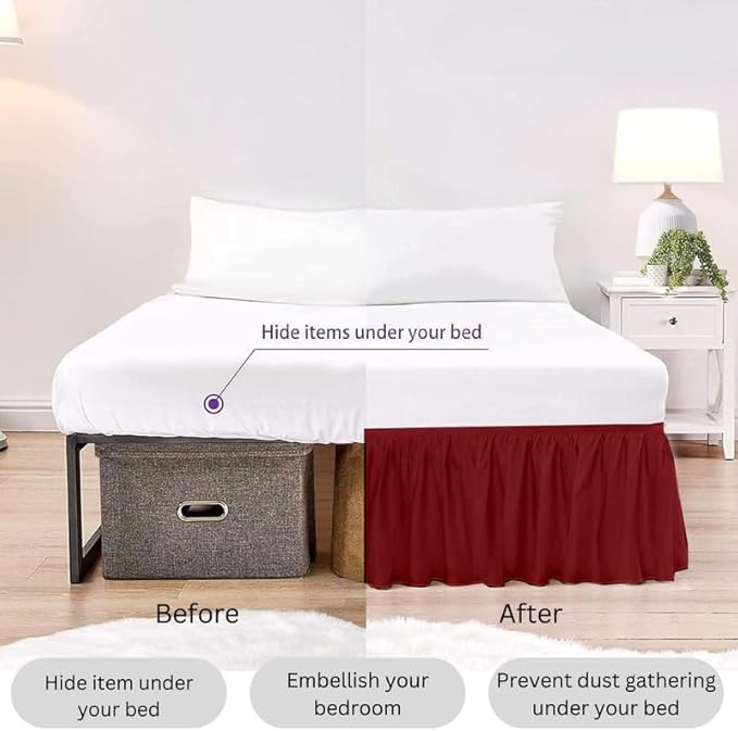 Ruffle Bed Skirt with Split Corners, Microfiber Dust Ruffled for a Perfectly Tailored Bedding Ensemble, Wrinkle and Fade Free, Easy Fit, Twin Size 12 Inch Drop, Burgundy
