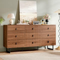 Chrangmay Modern Chest of Drawers with 9 Drawers,Deep Drawers,Clothes Organizer,Large Storage Cabinet for Living Room, Bedroom,Hallway,with Anti-Tipping Device, Caramel