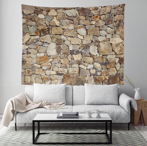 Loccor Retro Stone Wall Tapestry Rustic Brown Rock Stone Wall Texture Wall Hanging Tapestry Brick Tapestry for Home Bedroom Decor 92''x70'' - size: 70" x 92"