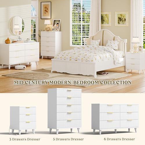 3 Drawers Nightstands Set of 2 w/Charging Station, Modern Fluted Dresser