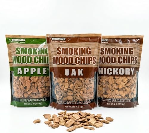 Smoking Wood Chips Variety Pack, 3 Flavors (Oak, Hickory, Apple), 2 lbs × 3 — All-Natural BBQ Smoking Chips for Smoker Box, Electric Smokers, Pellet & Charcoal Grills
