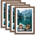 Hongkee 13x19 Picture Frame Set of 4, 13 x 19 Rustic Brown Wood(Mat 11x17)