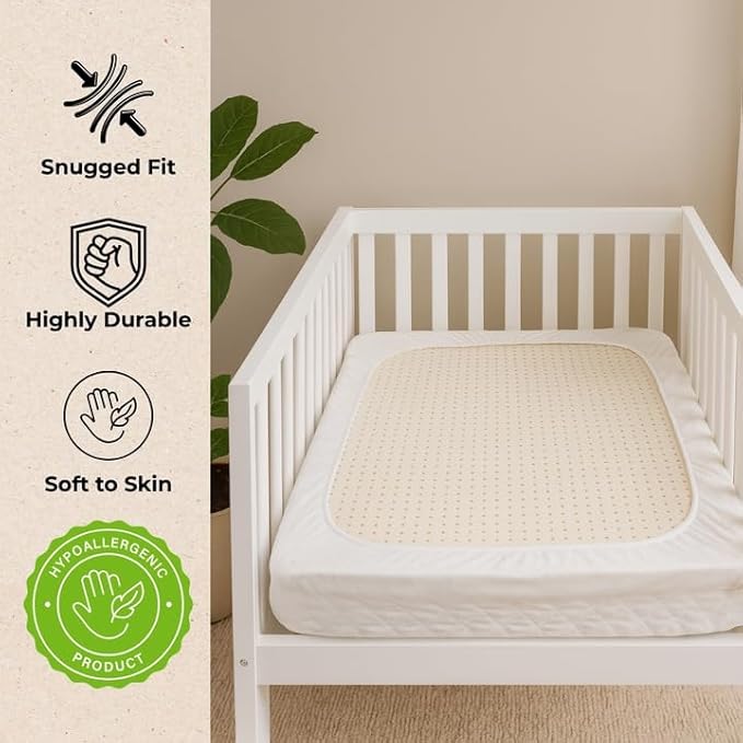 Organic Cotton Crib Mattress Protector (Water-Resistant) - Breathable Fitted Liner Pad, GOTS-Certified, Hypoallergenic, Made in USA – Portable 36"x26" - Pack of 1