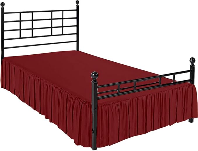 Ruffle Bed Skirt with Split Corners, Microfiber Dust Ruffled for a Perfectly Tailored Bedding Ensemble, Wrinkle and Fade Free, Easy Fit, Twin Size 12 Inch Drop, Burgundy