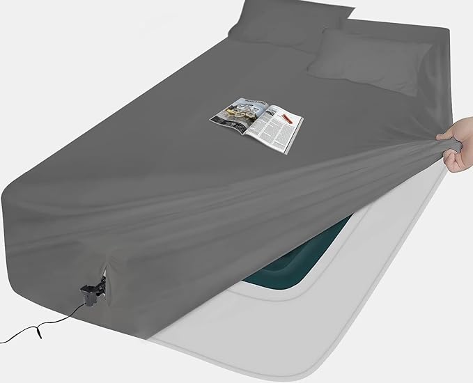 Air Mattress Sheets - 2 Pieces Set - Suitable for Inflatable mattresses 18 inches deep - can be inflated Without disassembly, Convenient, Sturdy, Easy to use air Bed Sheet(Gray，Twin)