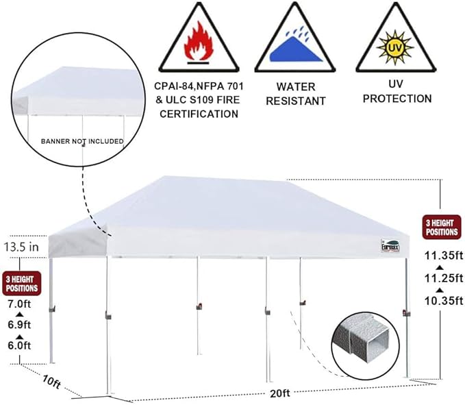 Eurmax USA 10x20ft Pop Up Canopy, Commercial Instant Tent for Outdoor Events, Patented No-Tip Rolling Storage Bag with 6 Sandbags,UV & Water Resistant,Heavy Duty Portable Shelter Gazebo,Blue