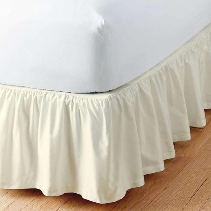 SlumberWell Queen Bed Skirt with Split Corners, Soft Microfiber, 18 Inch Drop, Ivory Solid, Elegant Ruffled Design