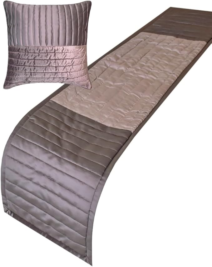 The HomeCentric King/Queen/Twin Purple Luxury Twin 53"x18" Bed Runner with One Pillow Cover, Patchwork, Quilted, Striped Bed Scarf on Satin Fabric - Plum Radiance