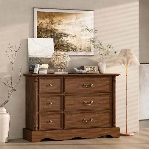 Farmhouse 6-Drawer Dresser with Charging Station for Bedroom