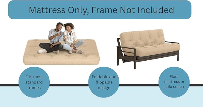 Royal Sleep Products by The Futon Factory 6 inch Memory Foam Futon Mattress - Solid Navy Cover - Full Size - CertiPUR Certified Foams - Made in USA - (Frame not Included)