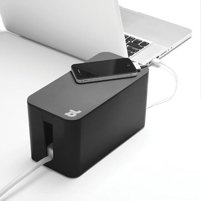 Bluelounge CableBox Mini Cable Management with Small Surge Protector, Black (CBM-BL)