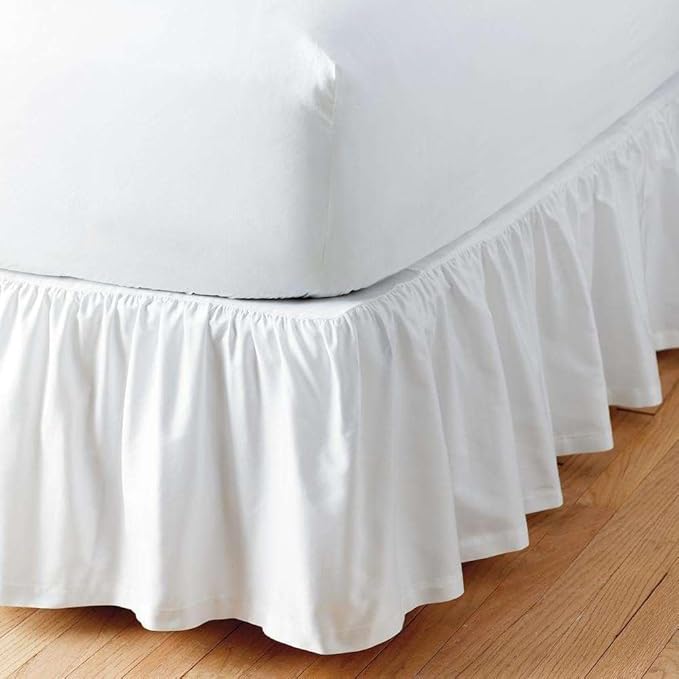 SlumberWell King Bed Skirt with Split Corners, Soft Microfiber, 24 Inch Drop, White Solid, Elegant Ruffled Design