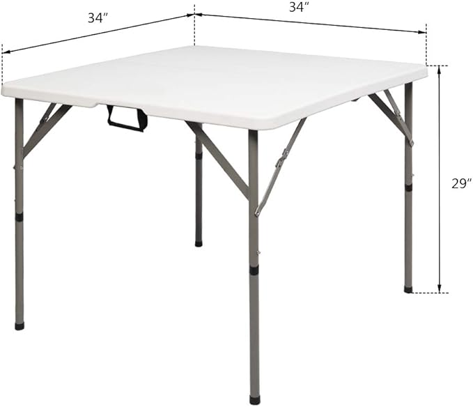 Outvita Plastics Folding Table Height Adjustable Indoor Outdoor Square Picnic Table with Carry Handle, Lock for Camping, Party, Picnic, BBQ White