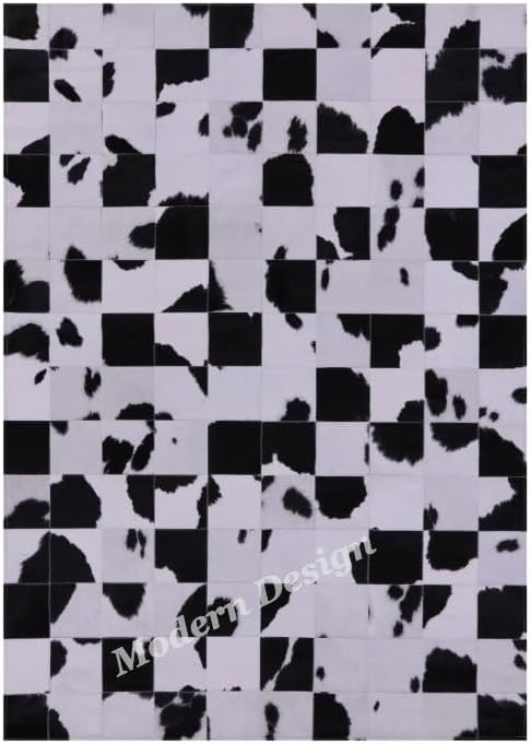 Modern Design Premium Cowhide Leather Carpet with Chevron Pattern, Area Rug (Black/White, 9'6"x14'0)