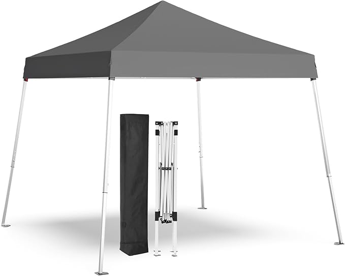 Pop-up Canopy Tent,Portable Outdoor Canopy for Parties Camping,Slant Legs Folding Tent,Sports Shelter,Beach Tent,Base 10x10 Top 8x8,3 Adjustable Height(Grey)