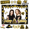 Turypaty Birthday Party Decorations for Boys & Girls - Black & Gold Photo Booth Props & Selfie Frame Set
