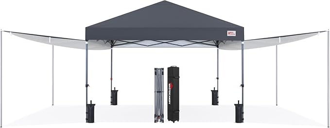 MASTERCANOPY Pop Up 10x10 Canopy Tent with Center Lock, 2 Shelters, 4 Poles, 230 Sq ft of Large Shade Space, for Camping, Picnics & Beach (10'x10',Dark Grey)