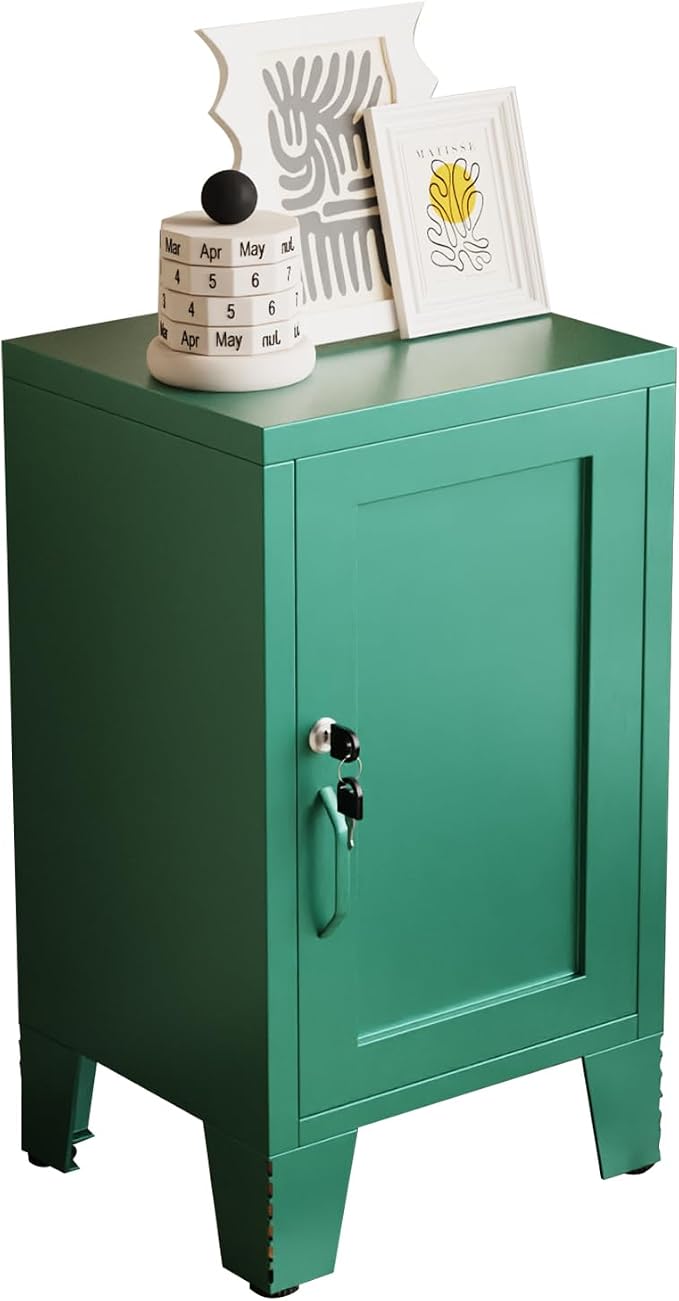ALBAD Metal Nightstand with Lockable Cabinet, Compact Mini Locker Bedside Table