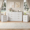 3 Pcs White 8 Drawer Dresser & 3-Drawer Nightstand Set丨Tall Fluted Dresser and Night Stand Set of 2 with Metal Handle, Modern Wood Chest of Drawers Storage Dressers Set for Bedroom