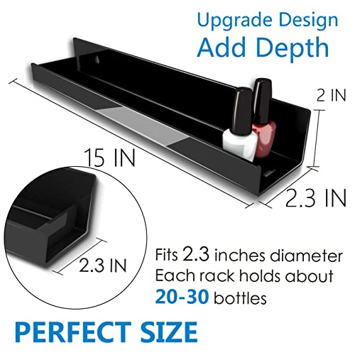 4 Pack 15 Inch Black Acrylic Shelves, Black Kids Floating Bookshelf for Kids Room, Modern Nail Polish Rack Sunglasses Essential Oil Picture Ledge Display Toy Storage Wall Shelf - color: 15in-black