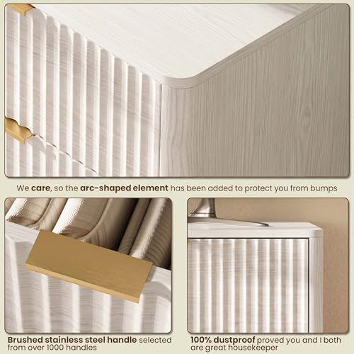 63" Wide Fluted 9 Drawers Dresser for Bedroom,Curved Edge,White