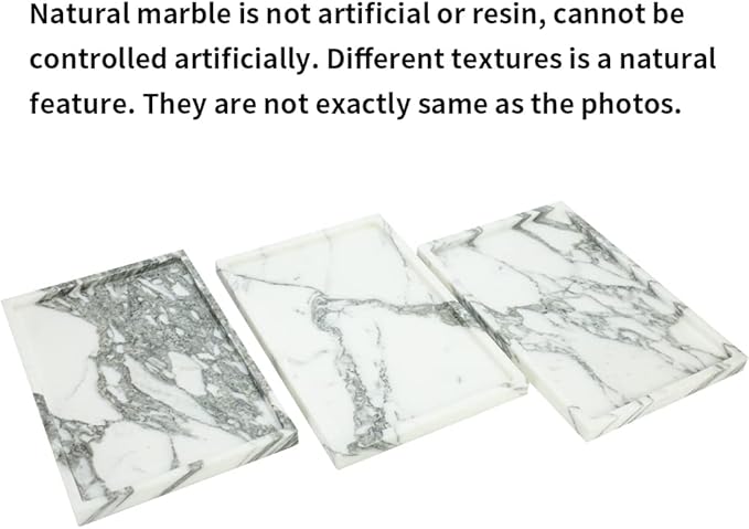 Real Luxurious Natural Marble Vanity Tray Genuine Marble Storage Tray for Home Decor Stone Tray for Bathroom/Kitchen/Vanity/Dresser Non-Resin/(arabescato)