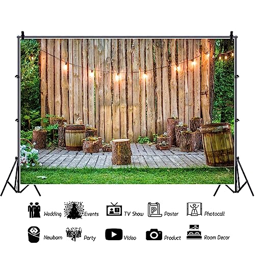 10x6.5ft Wedding Backdrop for Party Grassland Wood Decorations Fairylight Graden Wedding Outdoor Photography Background Engagement Photo Booth Birthday Baby Shower Graduation Video Shoot - size: 10x6.5ft