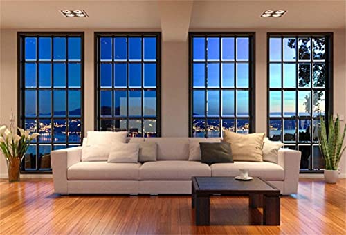 AOFOTO 8x6ft Business Office French Sash Window Backdrop Living Room Sofa Photography Background Interior Casement Work at Home Nightscape Modern Flat Furniture Apartment Decor Residence Villa Props - size: 8x6ft