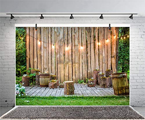 Wooden Wall Backdrop for Wedding Ceremony 6x4ft Rustic Planks Log Green Grassland Engagement Photography Background Holiday Party Activity Event Festival Decorations Photo Booth Studio - size: 6x4ft