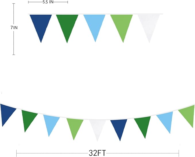 32Ft Golf Party Decorations Blue Green Fabric Triangle Banner Flag Banner Pennant Garland Streamers for Hole in One Wedding Birthday Baby Shower Home Outdoor Garden Masters Golf Party Decoration